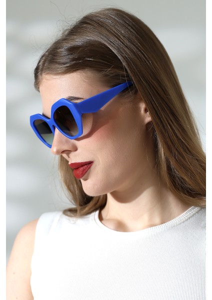 Kadın Oval Lacivert Renkli Cam Mat Güneş Gözlüğü Garson B fırsatları