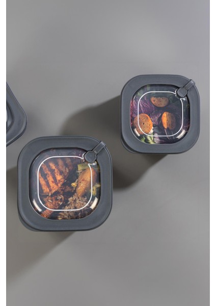 Kare 3 Parça Vakumlu Sızdırmaz Hava Almaz Saklama Kabı Seti Füme (1800/1100/600 Ml) fırsatları