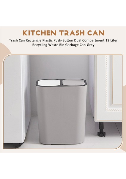 Çöp Kutusu Plastik Push-Button Çift Bölmesi 12 Litrelik Geri Dönüşüm Atık Çöp Çöp Kutusu Can-Gri (Yurt Dışından) fırsatları