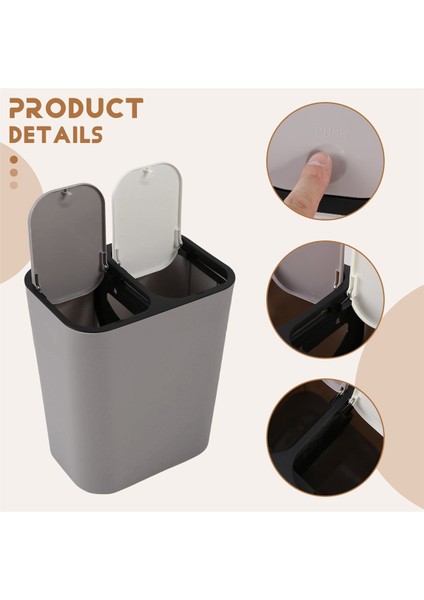 Çöp Kutusu Plastik Push-Button Çift Bölmesi 12 Litrelik Geri Dönüşüm Atık Çöp Çöp Kutusu Can-Gri (Yurt Dışından) indirimleri