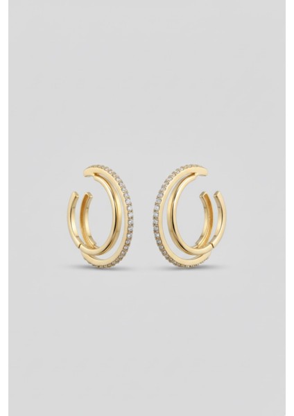 Taşlı Kadın Gold 2'li Küpe Kkrdk-Kp-Gld-2lı-Ts-Dtyl