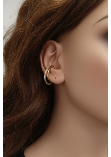 Taşlı Kadın Gold 2'li Küpe Kkrdk-Kp-Gld-2lı-Ts-Dtyl