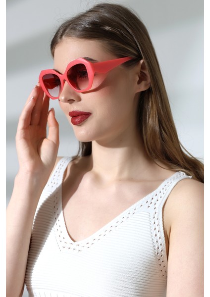 Kadın Oval Pembe Renkli Cam Mat Güneş Gözlüğü Garson Boy fiyatları