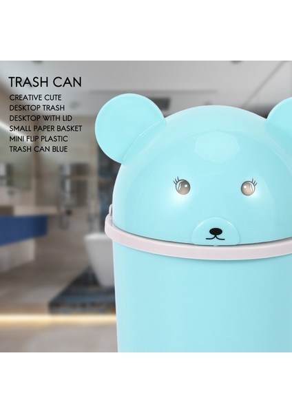 Yaratıcı Sevimli Masaüstü Çöp Masaüstü Kapak Küçük Kağıt Sepet Mini Flip Plastik Çöp Kutusu Mavi (Yurt Dışından) fırsatları
