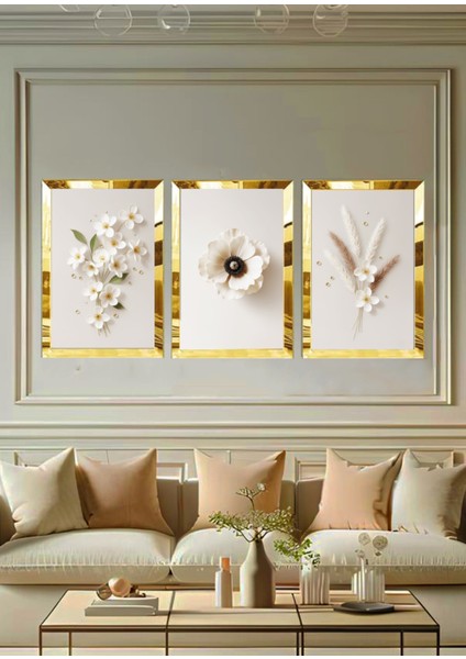 Pleksi Çerçeveli Botanik Pastel Tablo 3lü