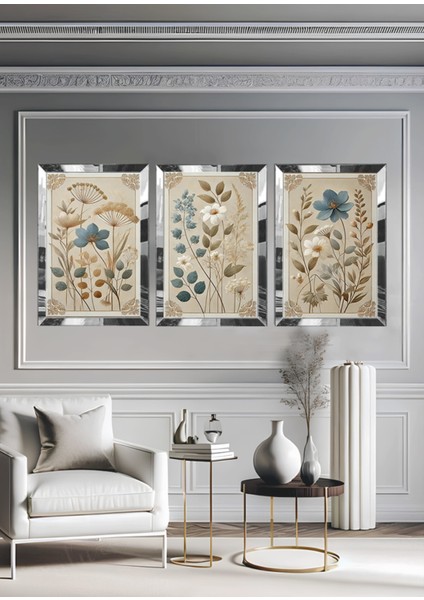 Pleksi Çerçeveli Soft Mavi Çicekler Tablo 3lü fiyatları