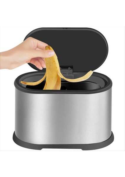 Kapaklı Mini Çöp Kutusu, 4l Küçük Mutfak Kompost Bin Tezgah Çöp Kutusu, Paslanmaz Çelik Mini Çöp Gümüş (Yurt Dışından)