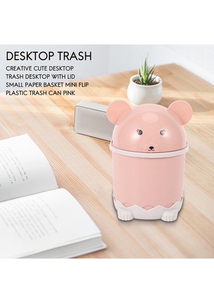 Yaratıcı Sevimli Masaüstü Çöp Masaüstü Kapak Küçük Kağıt Sepet Mini Flip Plastik Çöp Kutusu Pembe (Yurt Dışından) modelleri
