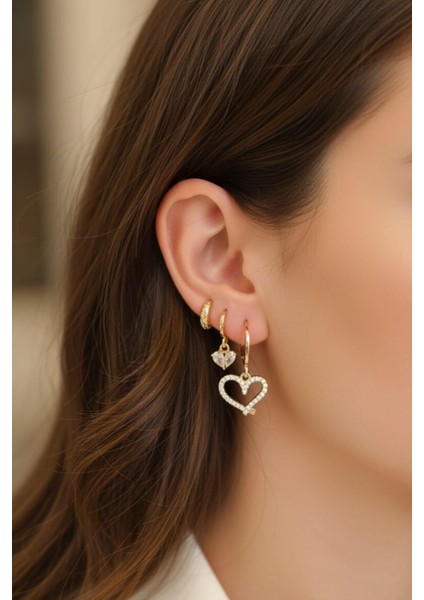 Kadın Çelik 6'lı Küpe Seti Gold Clk-Kp-3lu-Set-04-Gld