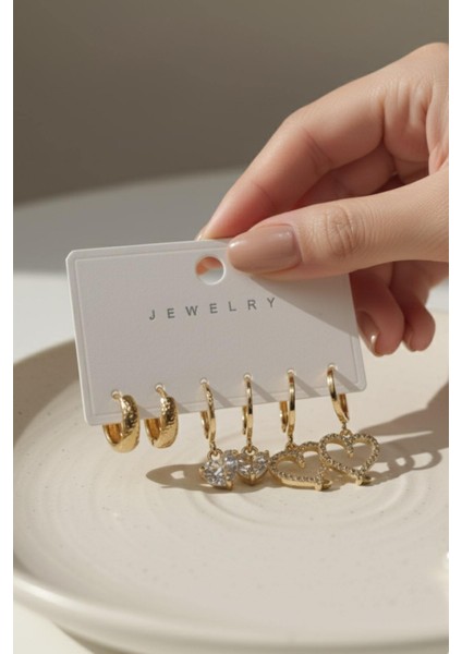 Kadın Çelik 6'lı Küpe Seti Gold Clk-Kp-3lu-Set-04-Gld modelleri