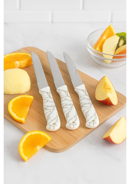 3’lü Paslanmaz Çelik Mermer Desenli Meyve Bıçak Seti