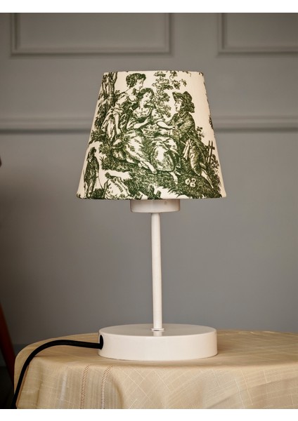 Vintage Beyaz Ayak Toile De Jouy Masa Lambası Lambader Kablolu Arapuarlı