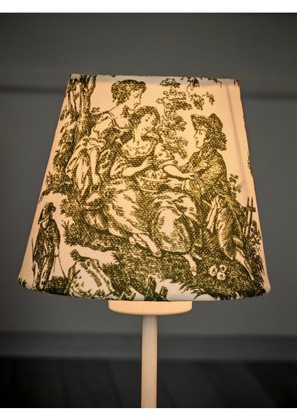 Vintage Beyaz Ayak Toile De Jouy Masa Lambası Lambader Kablolu Arapuarlı