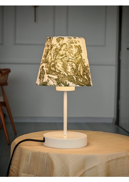 Vintage Beyaz Ayak Toile De Jouy Masa Lambası Lambader Kablolu Arapuarlı