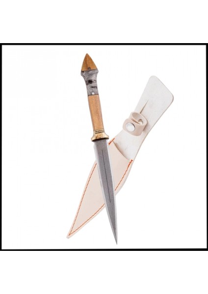 Uyguna-Yakala Mermer Büyük Çift Ağızlı Kama - Deri Kılıflı - Epoksi Sap - BIC.025