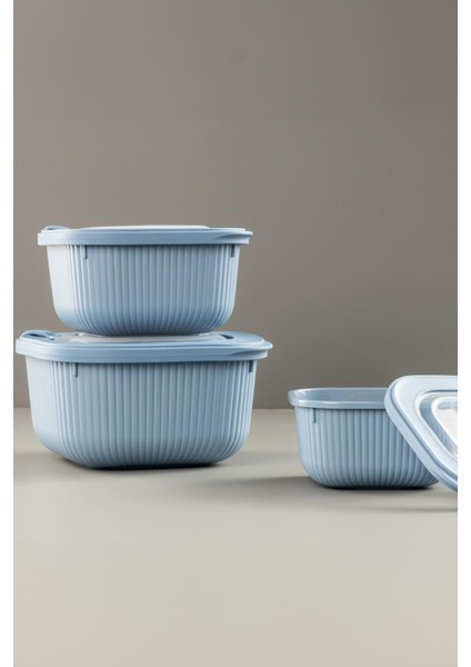 Kare 3 Parça Vakumlu Sızdırmaz Hava Almaz Saklama Kabı Seti Mavi (1800/1100/600 Ml) modelleri