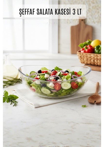 Şeffaf Akrilik Salata Kasesi 25 x 32 x 12 cm – 3 Lt