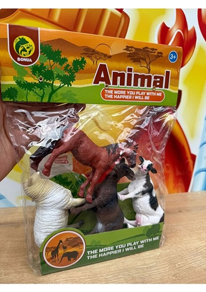 Çiftlik Hayvanları Koyun Inek Keçi At Toplam 4 Parça Oyuncak Hayvan Figürleri Set Büyük Boy