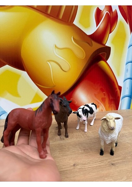 Çiftlik Hayvanları Koyun Inek Keçi At Toplam 4 Parça Oyuncak Hayvan Figürleri Set Büyük Boy modelleri
