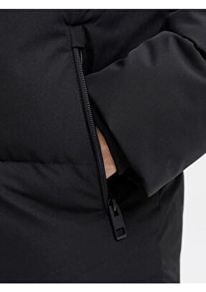 Jcootto Puffer Erkek Siyah Jacket Mont 100% Polyester Uzun Kol Ayarlanabilir Kapüşon