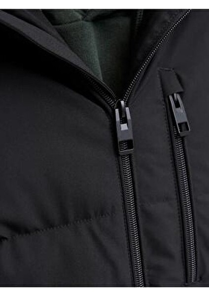 Jcootto Puffer Erkek Siyah Jacket Mont 100% Polyester Uzun Kol Ayarlanabilir Kapüşon
