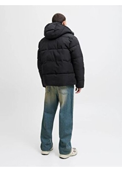 Jcootto Puffer Erkek Siyah Jacket Mont 100% Polyester Uzun Kol Ayarlanabilir Kapüşon