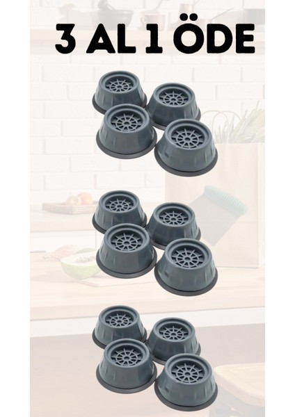 Çamaşır Makinesi Ayak Titreşim Gürültü Engelleyici Stoperi 4'lü Kaydırmaz Vantuzlu 3 Paket 12 Adet