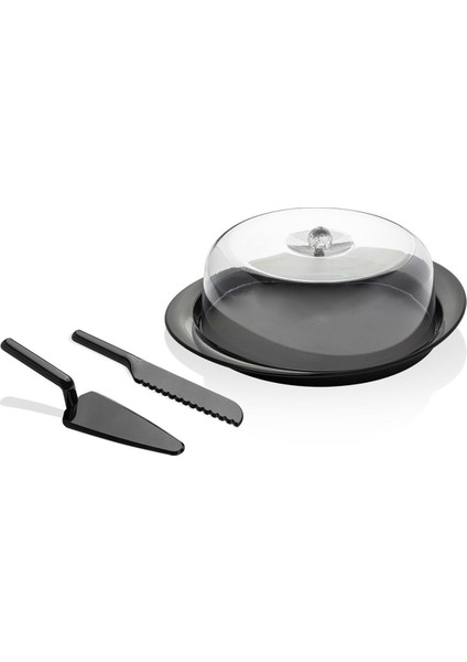 Akrilik Mat Siyah Kek Fanusu ve Servis Seti - 33 x 39 x 14 cm fiyatları