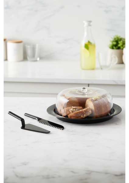 Akrilik Mat Siyah Kek Fanusu ve Servis Seti - 33 x 39 x 14 cm modelleri