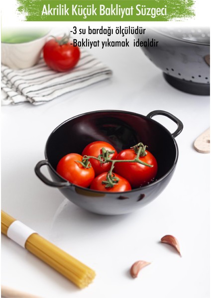 Akrilik Siyah Mini Pirinç Süzgeçi & Bakliyat Süzgeçi (3 SU BARDAĞI ÖLÇÜLÜ)