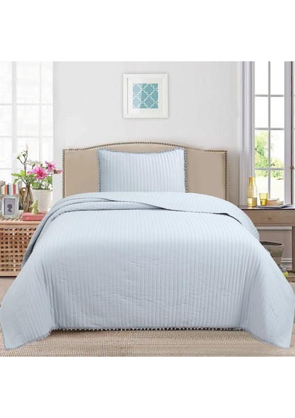 Melody Dikey Çizgili Kapitone Yatak Örtüsü Seti (Tek & Çift) | Ponpon Detaylı Yumuşak Mikrofiber (5 Renk)