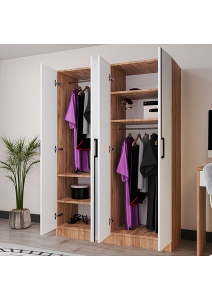 Piyano 4 Kapaklı Dolap Genç Odası-Çocuk Odası Gardırop Meşe Beyaz fiyatları