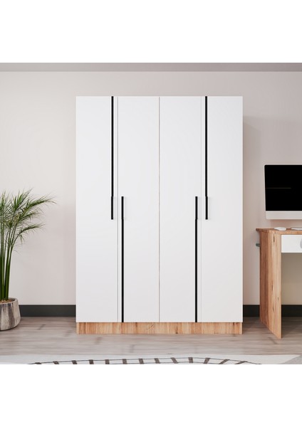 Piyano 4 Kapaklı Dolap Genç Odası-Çocuk Odası Gardırop Meşe Beyaz modelleri