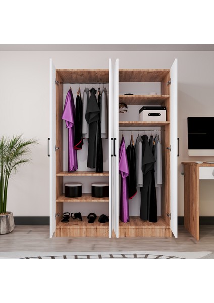 Piyano 4 Kapaklı Dolap Genç Odası-Çocuk Odası Gardırop Meşe Beyaz fırsatları