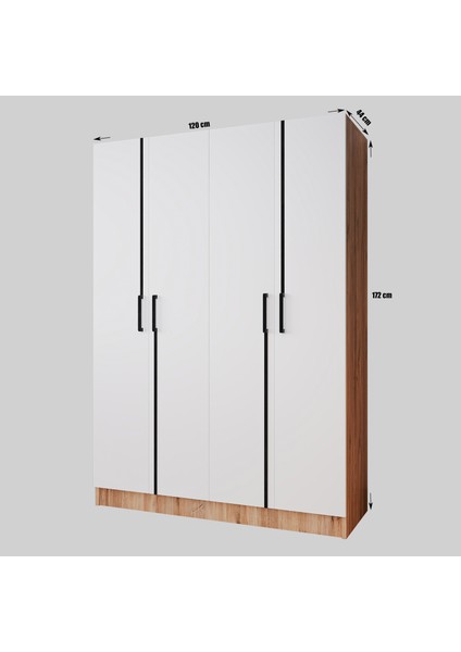 Piyano 4 Kapaklı Dolap Genç Odası-Çocuk Odası Gardırop Meşe Beyaz indirimleri