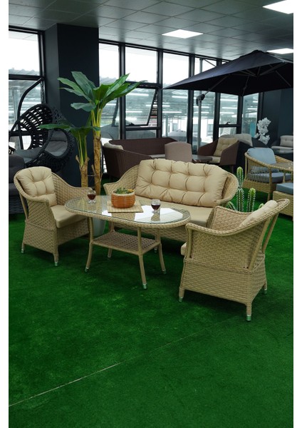 Mihenk Rattan 4 Kişilik Oturma Grubu 2+1+1 + Orta Sehpa