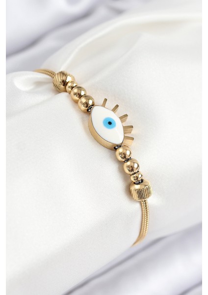 316L Çelik Göz Charm Model Gold Renk Kadın Bileklik