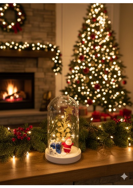 Büyük Boy Noel Baba Fanus – Peri Ledli Yılbaşı Dekoratif Masa Süsü