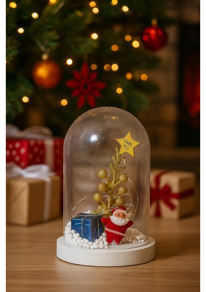 Büyük Boy Noel Baba Fanus – Peri Ledli Yılbaşı Dekoratif Masa Süsü