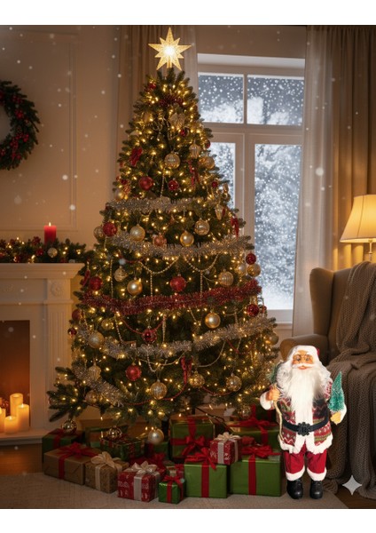 60 cm Çam Ağaçlı Ekoseli Noel Baba – Ayakta Duran Şık ve Özel Tasarım Yılbaşı Dekor Figürü fiyatları