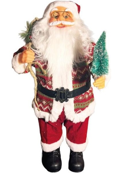 60 cm Çam Ağaçlı Ekoseli Noel Baba – Ayakta Duran Şık ve Özel Tasarım Yılbaşı Dekor Figürü modelleri