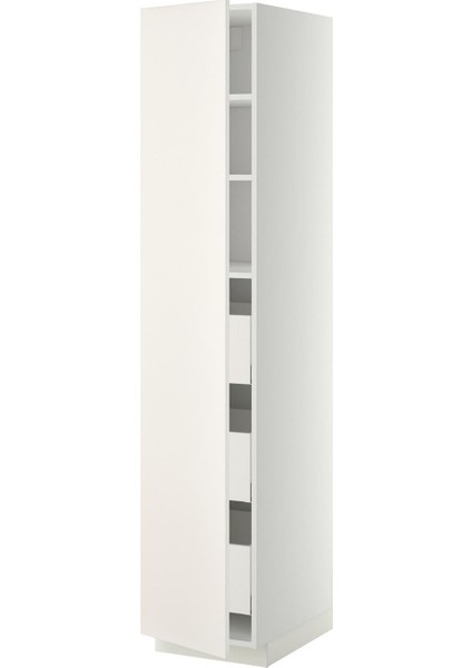 Mutfak Boy Dolabı, Veddınge Beyaz, 40X60X200 Cm, 1 Kapaklı, 3 Çekmeceli ve 2 Raflı
