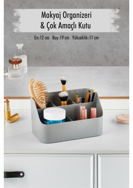 Gri Makyaj Kutusu & Kozmetik Organizeri & Çok Amaçlı Kutu
