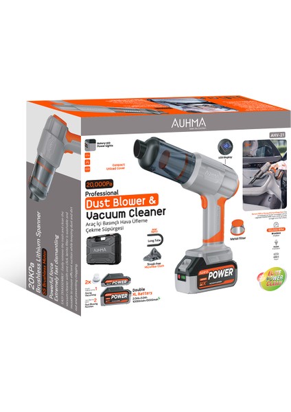 Ahv-21 20.000PA Şarjlı Araç Süpürgesi ve Hava Üfleyici - Çift Bataryalı Profesyonel Set