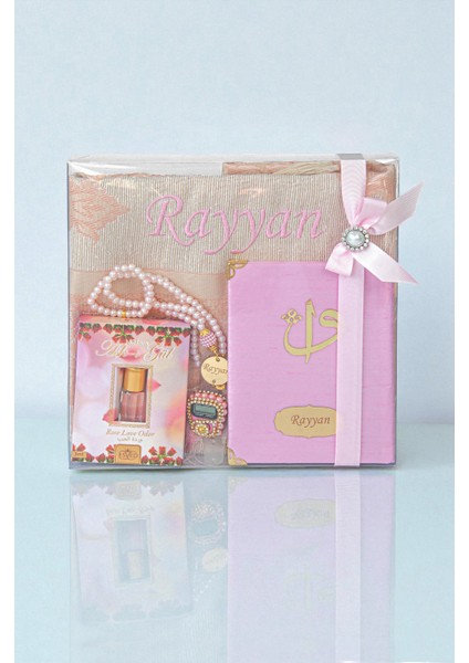 Hediyelik Kişiye Özel Isimli Seccade Seti - Yasin Kitabı, Tesbih, Zikirmatik, Esans - Pembe