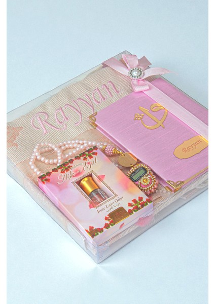 Hediyelik Kişiye Özel Isimli Seccade Seti - Yasin Kitabı, Tesbih, Zikirmatik, Esans - Pembe fiyatları