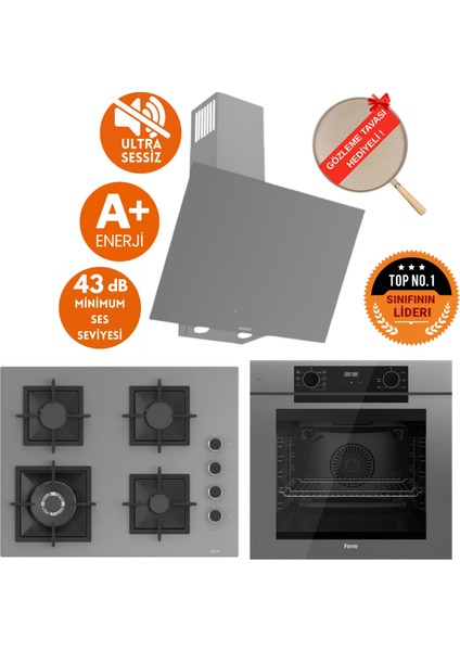 Fryart & Silentart Onn Sessiz Antrasit Gri Ankastre Set (D079-SA+ QEP63CPR +SC408-WFA 1'wok)