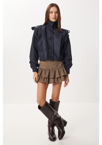 Piliseli Kısa Süet Ceket LFN0136 Lacivert