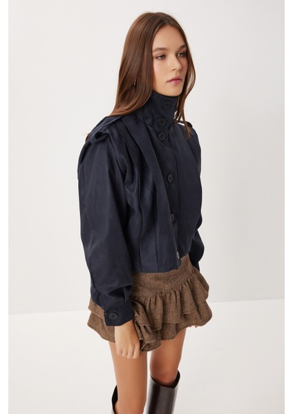 Piliseli Kısa Süet Ceket LFN0136 Lacivert modelleri