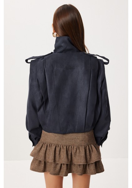 Piliseli Kısa Süet Ceket LFN0136 Lacivert indirimleri